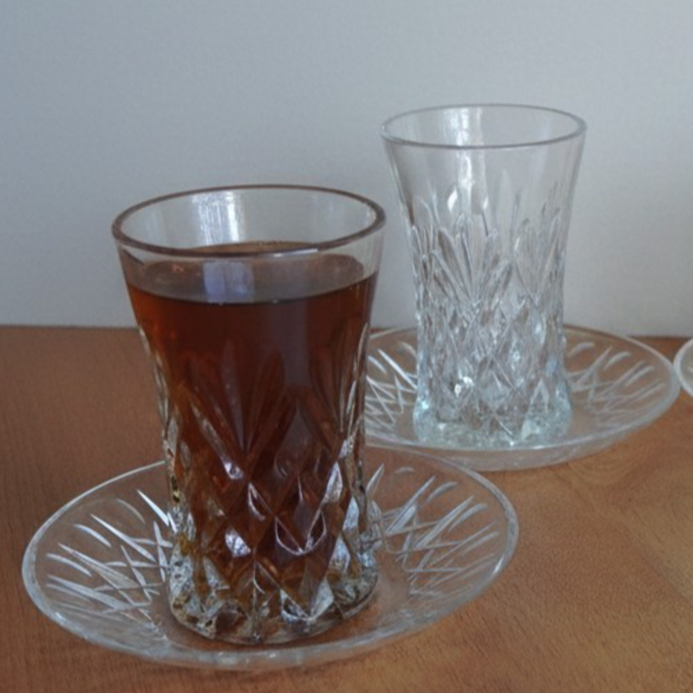 VTG Pressed Glass & Saucer Diamond Point Flared Tumbler Clear MCM Barware 4PK - Picture 3 of 7